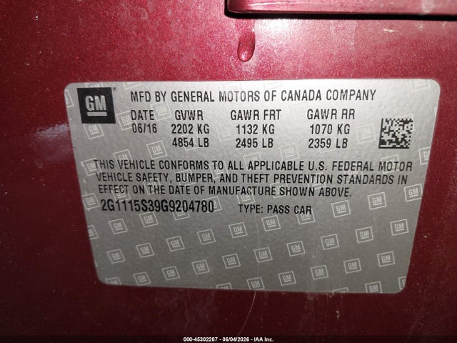 Chevrolet Impala 2lt 2016 2G1115S39G9204780 Image 9