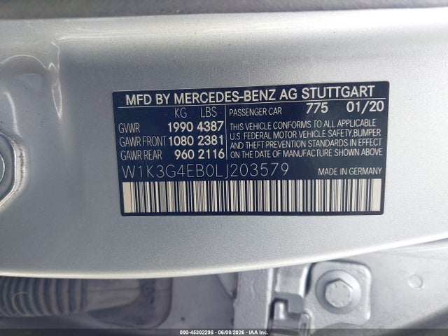 Aukcja sprzedaży 2020 Mercedes-benz A 220, vin: W1K3G4EB0LJ203579, numer aukcji: 45302298