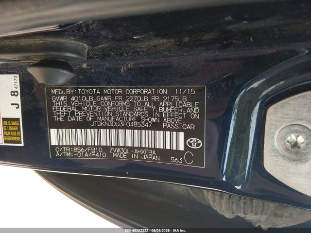 Toyota Prius Two 2015 JTDKN3DU3F0485347 Image 9