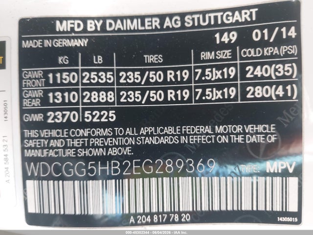 WDCGG5HB2EG289369 Mercedes-Benz GLK 350