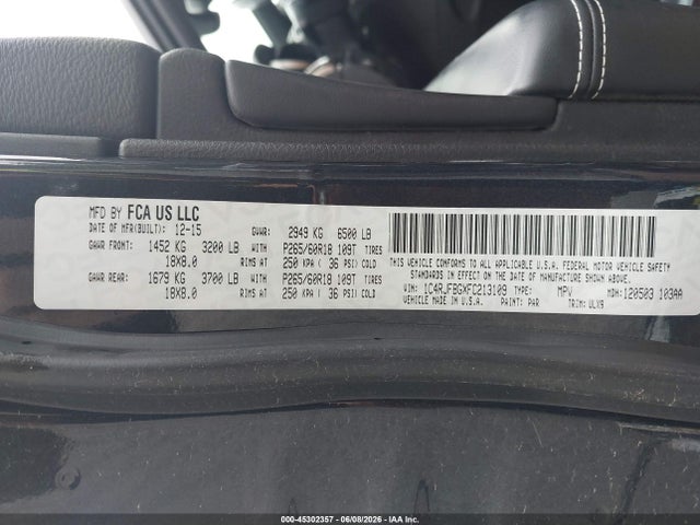 Aukcja sprzedaży 2015 Jeep Grand Cherokee Limited, vin: 1C4RJFBGXFC213109, numer aukcji: 45302357