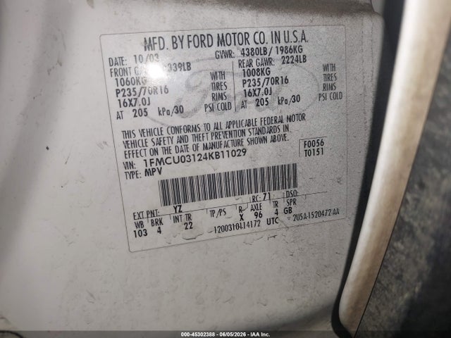 Aukcja sprzedaży 2004 Ford Escape Xlt, vin: 1FMCU03124KB11029, numer aukcji: 45302388