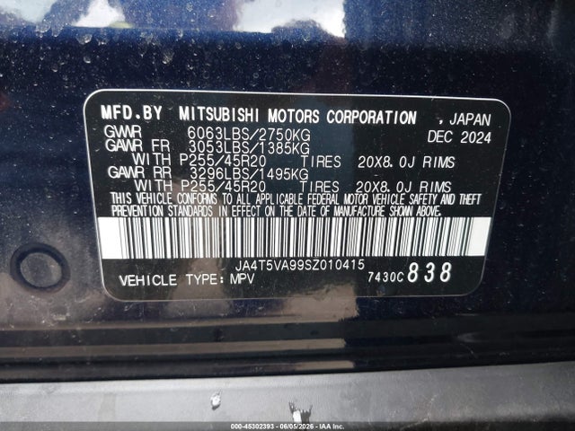 Aukcja sprzedaży 2025 Mitsubishi Outlander Phev Se S-awc, vin: JA4T5VA99SZ010415, numer aukcji: 45302393