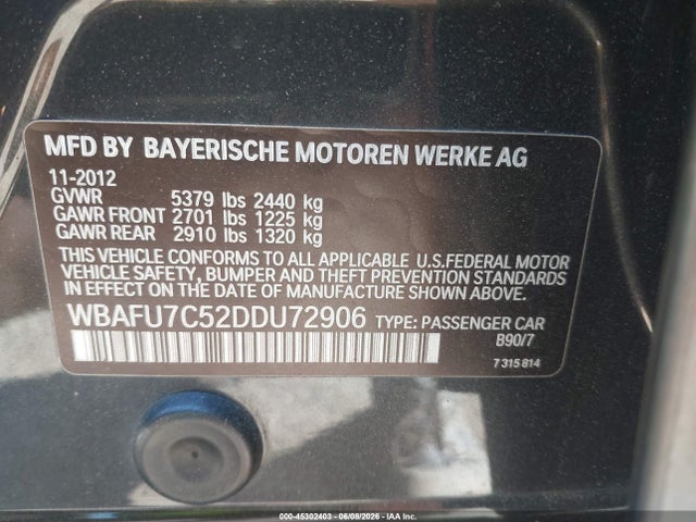 Продаж на аукціоні авто 2013 Bmw 535i Xdrive, vin: WBAFU7C52DDU72906, номер лоту: 45302403