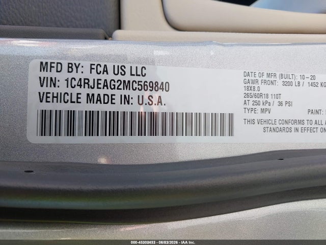 2021 Jeep Grand Cherokee Laredo E 4x2 მანქანა იყიდება აუქციონზე, vin: 1C4RJEAG2MC569840, აუქციონის ნომერი: 45302433