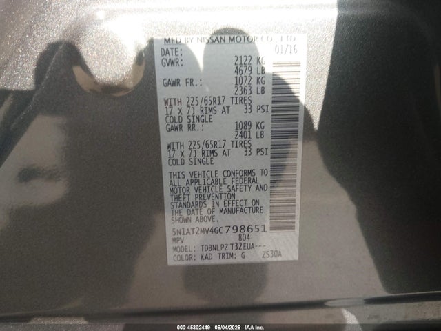Nissan Rogue S/sl/sv 2016 5N1AT2MV4GC798651 Image 9