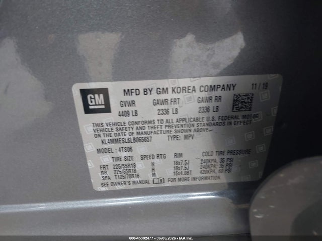 45302477 :رقم المزاد ، KL4MMESL6LB065657 vin ، 2020 Buick Encore Gx Awd Select مزاد بيع
