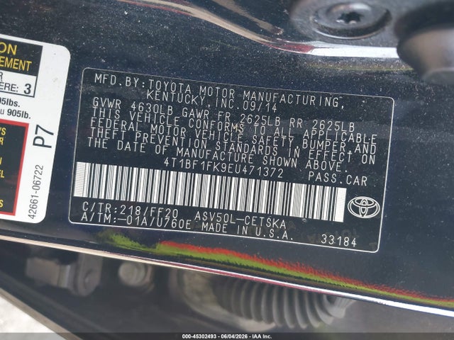 Продажа на аукционе авто 2014 Toyota Camry Se, vin: 4T1BF1FK9EU471372, номер лота: 45302493