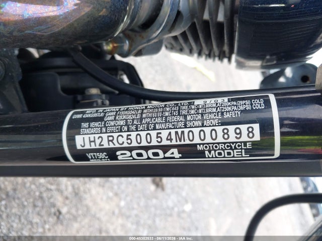 Продажа на аукционе авто 2004 Honda Vt750 C, vin: JH2RC50054M000898, номер лота: 45302533