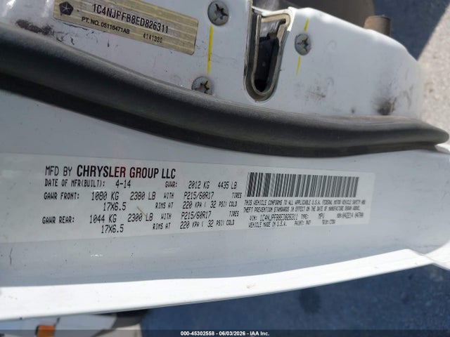 2014 Jeep Patriot Latitude მანქანა იყიდება აუქციონზე, vin: 1C4NJPFB8ED826311, აუქციონის ნომერი: 45302558