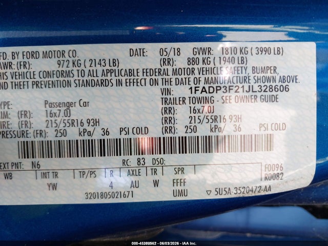 Ford FOCUS SE 2018 1FADP3F21JL328606 Image 9