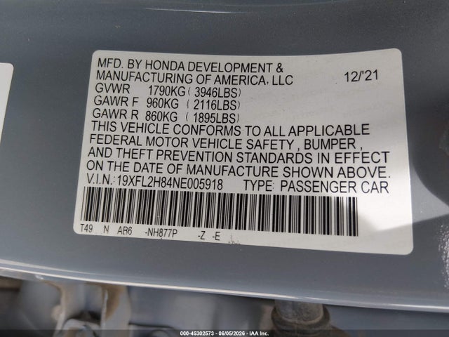 Honda Civic Sport 2022 19XFL2H84NE005918 Image 9