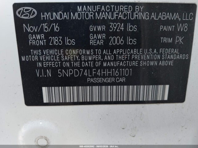 Hyundai ELANTRA SE 2017 5NPD74LF4HH161101 Image 9