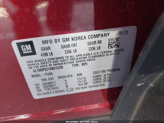 KL79MPS21NB015439 Chevrolet Trailblazer Fwd Lt