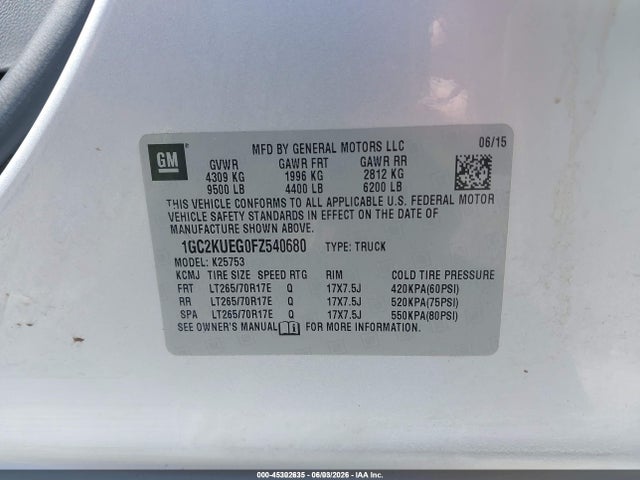 1GC2KUEG0FZ540680 Chevrolet Silverado 2500hd Wt