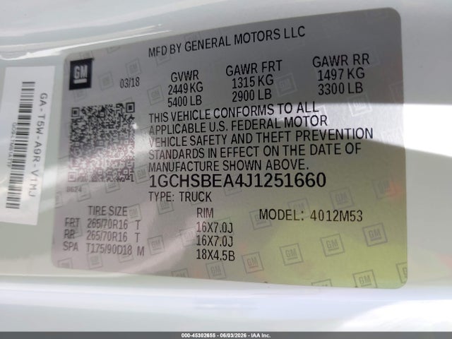 Chevrolet Colorado Wt 2018 1GCHSBEA4J1251660 Image 9