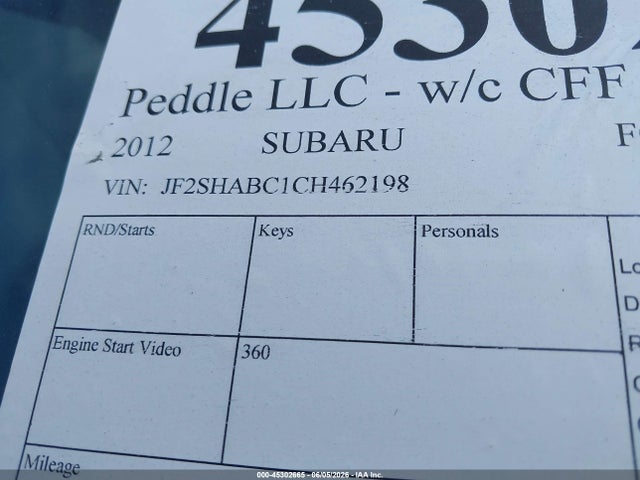 Aukcja sprzedaży 2012 Subaru Forester 2.5x, vin: JF2SHABC1CH462198, numer aukcji: 45302665