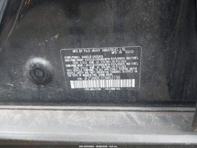 Aukcja sprzedaży 2012 Subaru Forester 2.5x, vin: JF2SHABC1CH462198, numer aukcji: 45302665