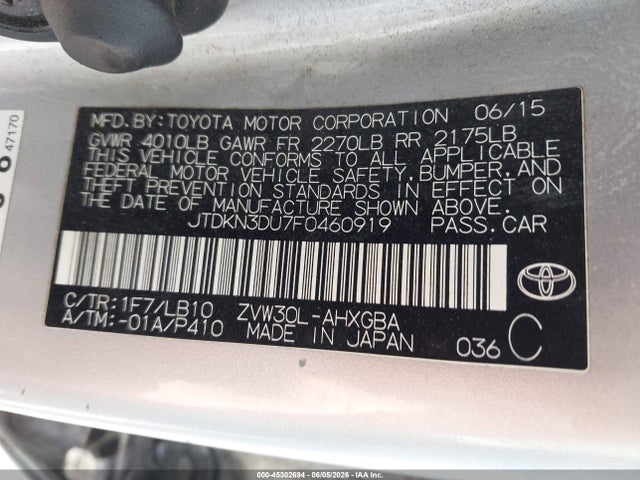 Toyota Prius Four 2015 JTDKN3DU7F0460919 Image 9