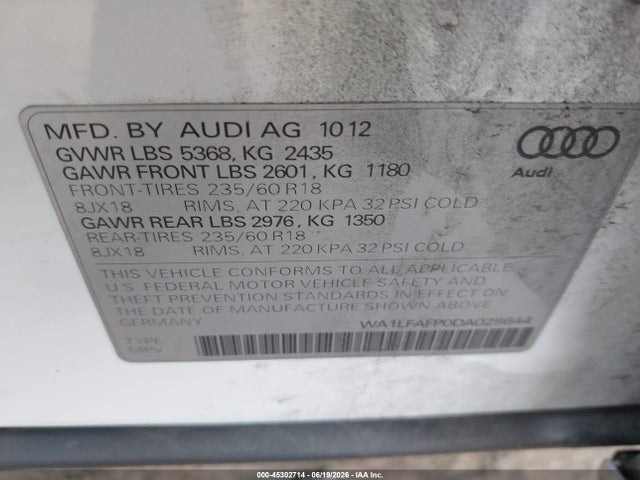 Aukcja sprzedaży 2013 Audi Q5 2.0t Premium, vin: WA1LFAFP0DA029644, numer aukcji: 45302714