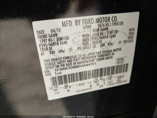Aukcja sprzedaży 2013 Ford Explorer Xlt, vin: 1FM5K7D98DGA44161, numer aukcji: 45302716