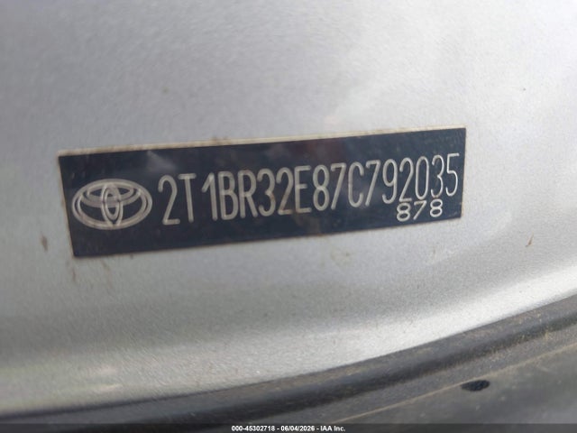 2007 Toyota Corolla Ce მანქანა იყიდება აუქციონზე, vin: 2T1BR32E87C792035, აუქციონის ნომერი: 45302718