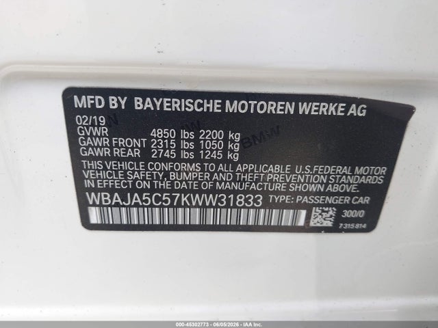 BMW 530I 2019 WBAJA5C57KWW31833 Image 9