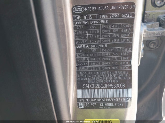 Продаж на аукціоні авто 2015 Land Rover Discovery Sport Hse, vin: SALCR2BG0FH533008, номер лоту: 45302795