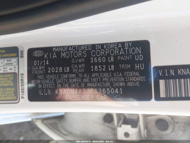45302815 :رقم المزاد ، KNADM4A37E6365041 vin ، 2014 Kia Rio Lx مزاد بيع