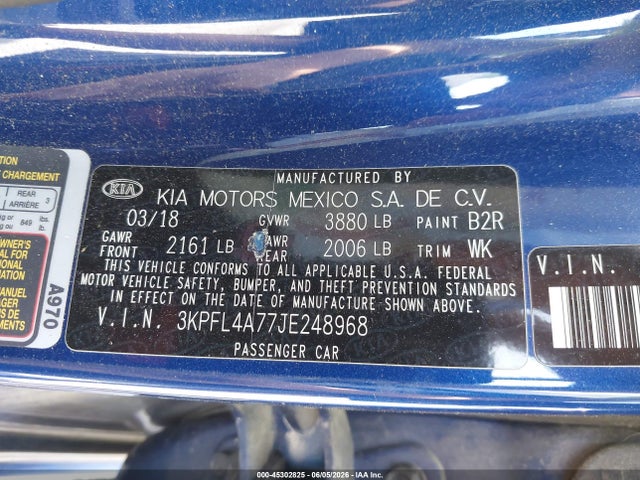 2018 Kia Forte Lx მანქანა იყიდება აუქციონზე, vin: 3KPFL4A77JE248968, აუქციონის ნომერი: 45302825