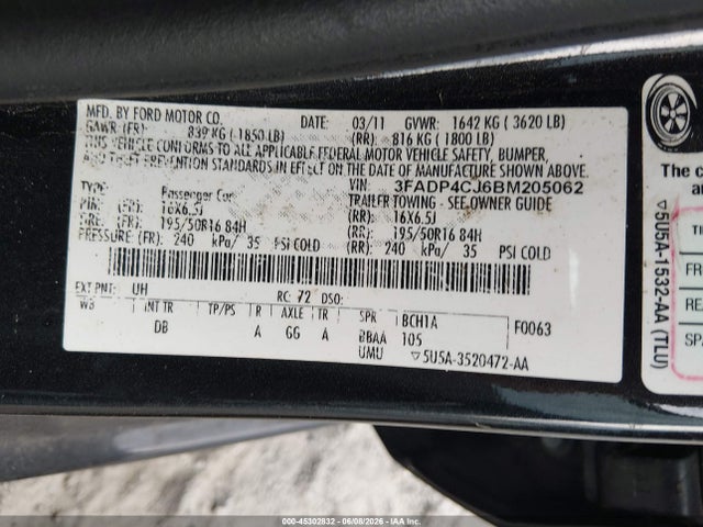 Aukcja sprzedaży 2011 Ford Fiesta Sel, vin: 3FADP4CJ6BM205062, numer aukcji: 45302832