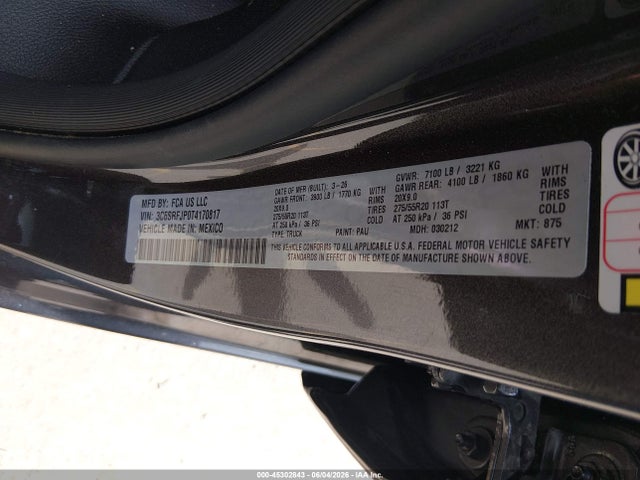 Продаж на аукціоні авто 2026 Ram 1500 Laramie  4x4 5'7 Box, vin: 3C6SRFJP0T4170817, номер лоту: 45302843