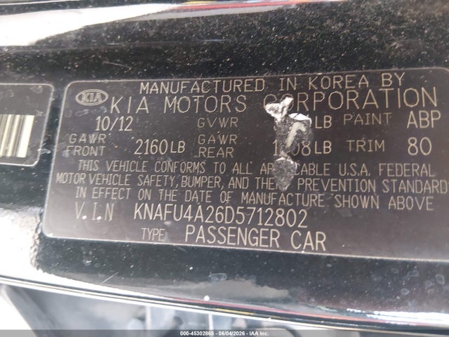 45302868 :رقم المزاد ، KNAFU4A26D5712802 vin ، 2013 Kia Forte Ex مزاد بيع