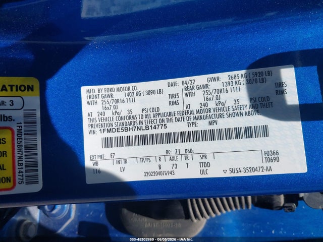 Ford Bronco 2022 1FMDE5BH7NLB14775 Image 9