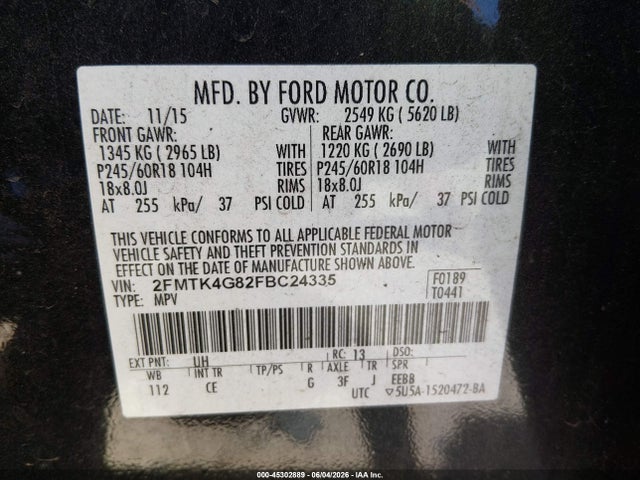 Aukcja sprzedaży 2015 Ford Edge Se, vin: 2FMTK4G82FBC24335, numer aukcji: 45302889