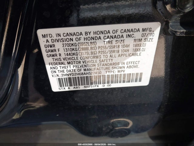 2010 Acura Mdx Technology Package მანქანა იყიდება აუქციონზე, vin: 2HNYD2H68AH527450, აუქციონის ნომერი: 45302990