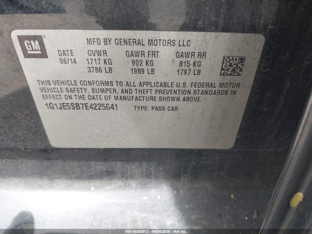 Chevrolet Sonic Ltz Auto 2014 1G1JE5SB7E4225641 Image 9