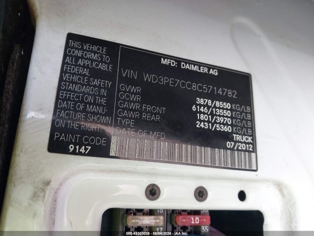 Aukcja sprzedaży 2012 Mercedes-benz Sprinter 2500 Normal Roof, vin: WD3PE7CC8C5714782, numer aukcji: 45303026