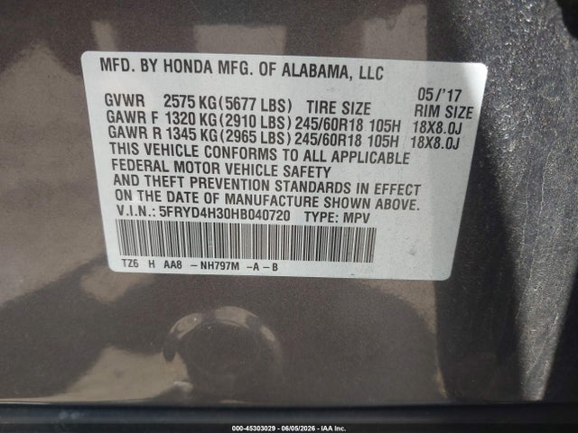 Продажа на аукционе авто 2017 Acura Mdx, vin: 5FRYD4H30HB040720, номер лота: 45303029