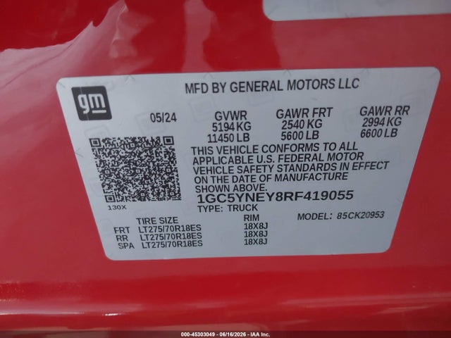1GC5YNEY8RF419055 Chevrolet Silverado 2500hd 4wd Long Bed Lt