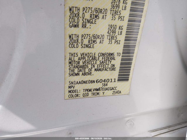 Продажа на аукционе авто 2011 Nissan Armada Platinum, vin: 5N1AA0NE0BN604011, номер лота: 45303066