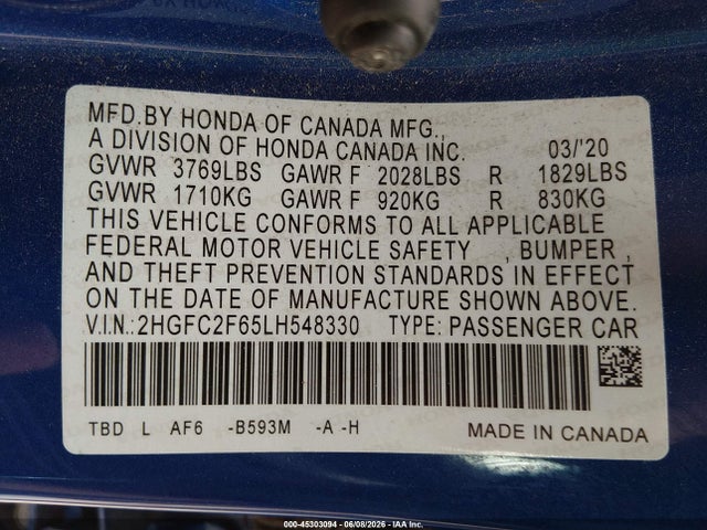 2HGFC2F65LH548330 Honda Civic Lx
