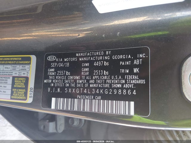 Продаж на аукціоні авто 2019 Kia Optima Lx, vin: 5XXGT4L34KG298864, номер лоту: 45303123
