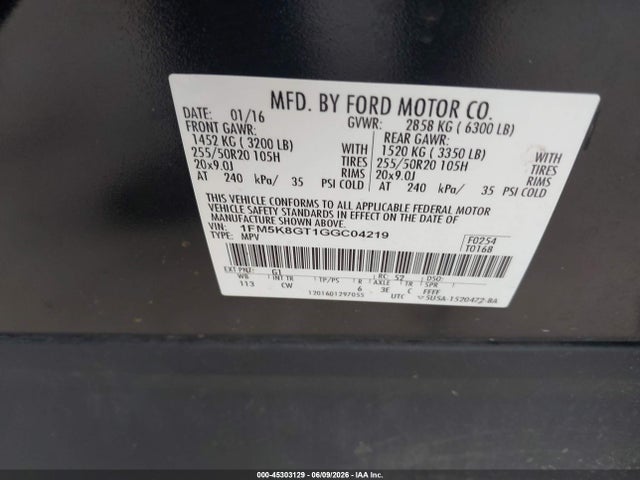 Ford EXPLORER SPORT 2016 1FM5K8GT1GGC04219 Image 9