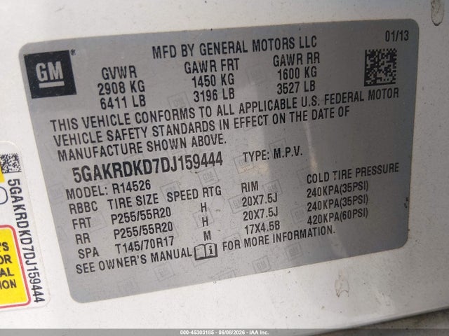 Auction sale of the 2013 Buick Enclave Premium, vin: 5GAKRDKD7DJ159444, lot number: 45303185