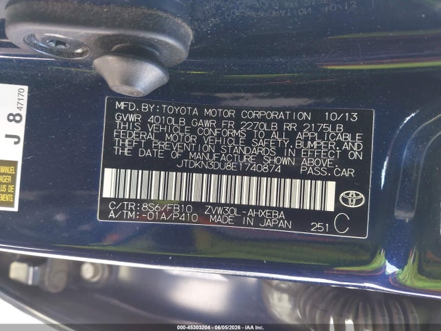 Toyota Prius Two 2014 JTDKN3DU8E1740874 Image 9