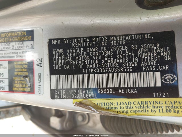 Aukcja sprzedaży 2010 Toyota Avalon Xls, vin: 4T1BK3DB7AU358556, numer aukcji: 45303212