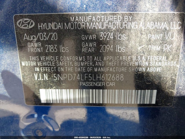 Hyundai ELANTRA SE 2020 5NPD74LF5LH612688 Image 9