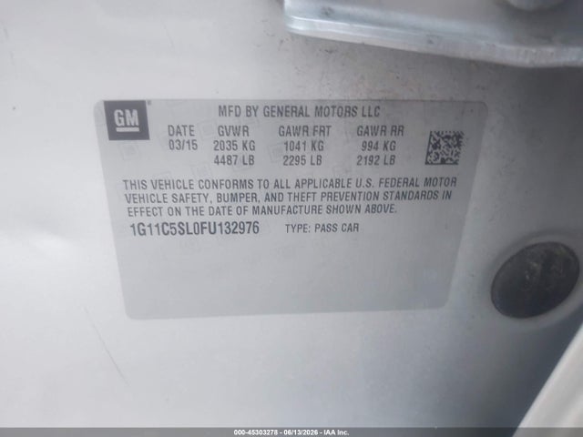 Продажа на аукционе авто 2015 Chevrolet Malibu 1lt, vin: 1G11C5SL0FU132976, номер лота: 45303278