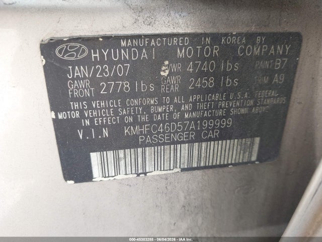 2007 Hyundai Azera Gls მანქანა იყიდება აუქციონზე, vin: KMHFC46D57A199999, აუქციონის ნომერი: 45303288